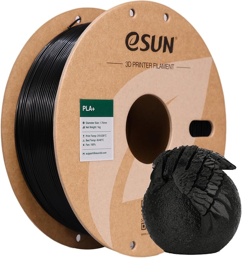 eSUN خيوط PLA+ 1.75 مم سوداء 1 كجم، خيوط طابعة ثلاثية الأبعاد بدقة أبعاد +/- 0.03 مم، بكرة كرتونية 1 كجم (2.2 رطل) لخيوط الطباعة ثلاثية الأبعاد، تناسب معظم طابعات FDM ثلاثية الأبعاد - Image 1